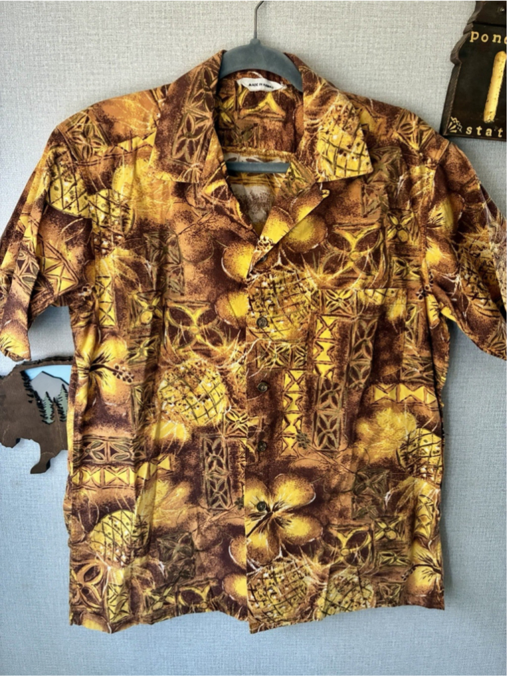 Vintage Mens Made In Hawaii L Aloha Shirt Lucky Coin Buttons Cotton Hibiscus